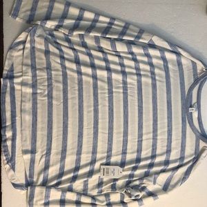 Women’s long sleeve drop neck top ( bleu stripe 2x)